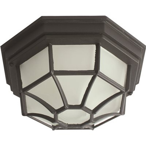 Monument 10-1/4 in. x 5-1/4 in. 1-Light Black Outdoor Octagon Ceiling in Fixture Frosted Glass Uses 60-Watt Medium Base Lamp