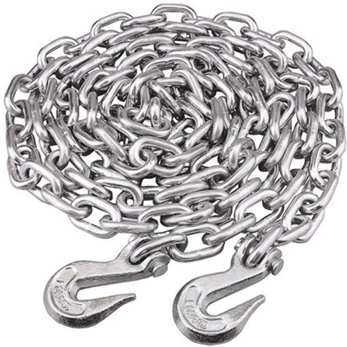 3/8-in x 20-ft Zinc-Plated Grade 43 High-Test Tow Chain with 3/8-in Grab Hooks - 5,400 lbs Safe Work Load - Storage Pail