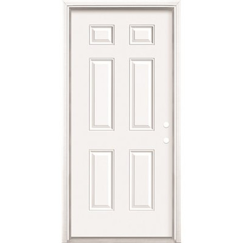 Masonite 36 in. x 80 in. White Left Hand Inswing 6-Panel Primed Steel Prehung Front Door