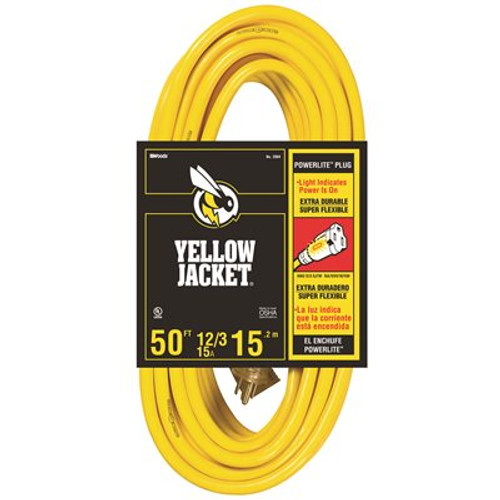 Yellow Jacket 50 ft. 12/3 SJTW Premium Outdoor Heavy-Duty Extension Cord with Power Light Plug