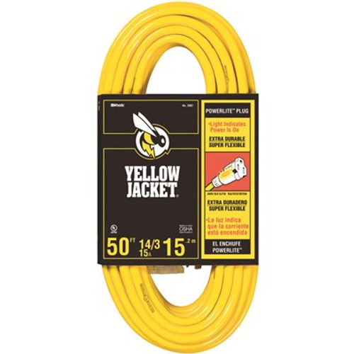 Yellow Jacket 50 ft. 14/3 SJTW Outdoor Medium-Duty Extension Cord with Power Light Plug