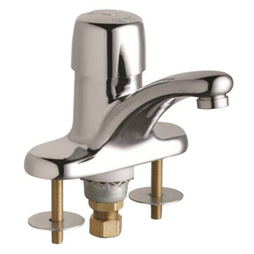 Chicago Faucets Deck Mounted 4 in. Centerset Single Handle Metering Bathroom Faucet with Chrome Plate