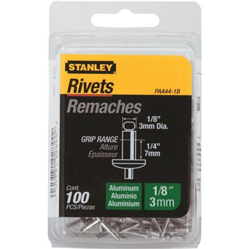 Stanley 1/8 in. x 1/4 in. Aluminum Rivets (100-Pack) Stanley 1/8 in. x 1/4 in. Aluminum Rivets (100-Pack)