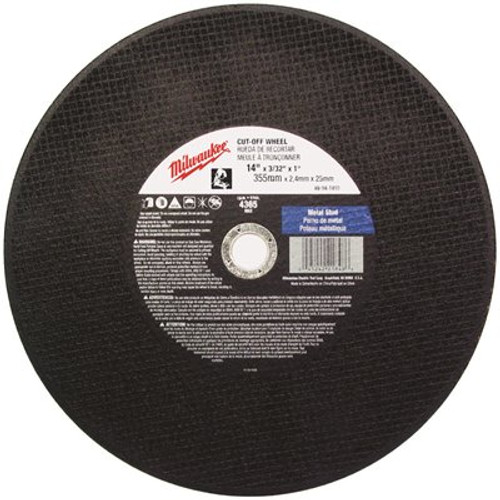 Milwaukee 14 in. x 1/8 in. x 1 in. Cut-Off Wheel (Type 1) Milwaukee 14 in. x 1/8 in. x 1 in. Cut-Off Wheel (Type 1)