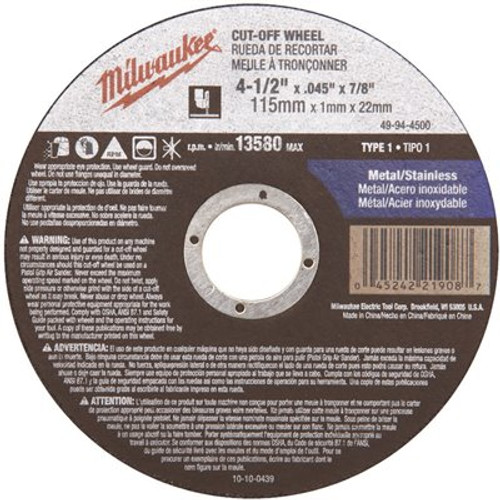 Milwaukee 4-1/2 in. x 0.045 in. x 7/8 in. Cut-Off Wheel (Type 27)