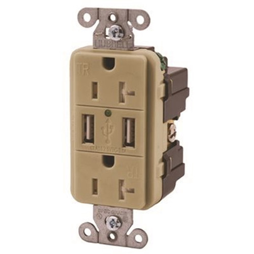 HUBBELL WIRING 20 Amp Hubbell Tamper Resistant USB Charger Duplex Receptacle, Ivory