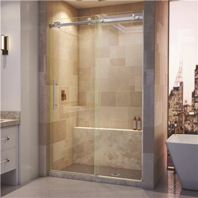 DreamLine Enigma Air 44 in. to 48 in. x 76 in. Frameless Sliding Shower Door in Brushed Stainless Steel