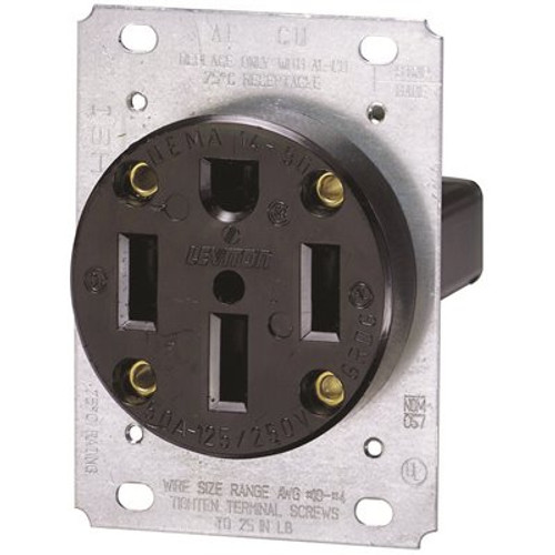 Leviton 50 Amp Flush Mount Shallow Single Outlet, Black