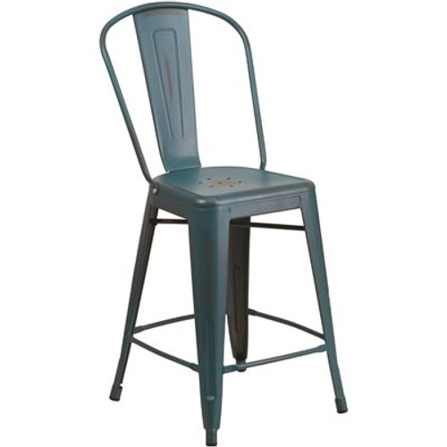 Flash Furniture 24 in. Distressed Blue Bar Stool Flash Furniture 24 in. Distressed Blue Bar Stool