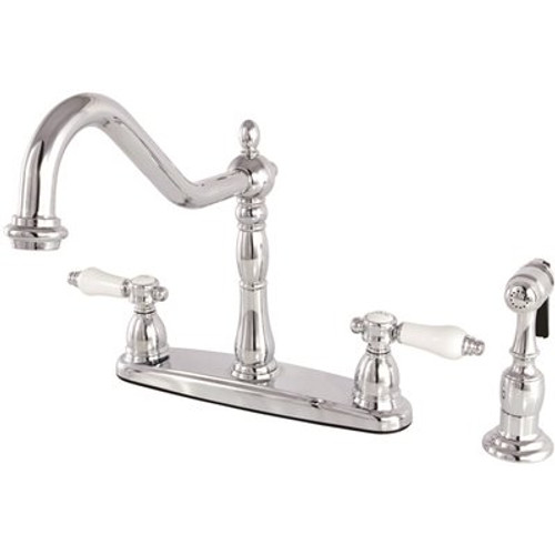 Kingston Brass Victorian English Porcelain 2-Handle Standard Kitchen Faucet with Side Sprayer in Chrome