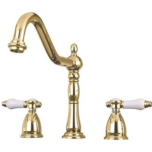 Kingston Brass Victorian Porcelain 2-Handle Standard Kitchen Faucet in Polished Brass