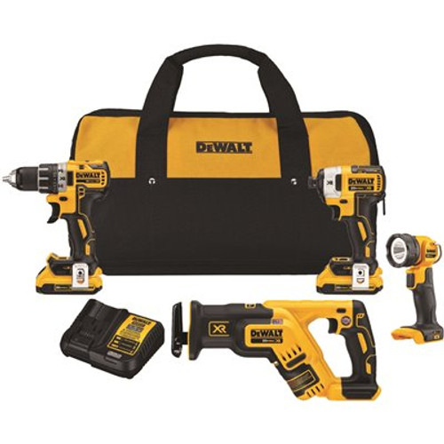 DEWALT 20-Volt MAX XR Lithium-Ion Cordless Compact Combo Kit (4-Tool) with (2) Batteries 2Ah, Charger and Contractor Bag