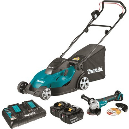 Makita 17 in. 18-Volt X2 (36-Volt) LXT Lithium-Ion Battery Cordless Walk Behind Lawn Push Mower Kit Brushless Angle Grinder