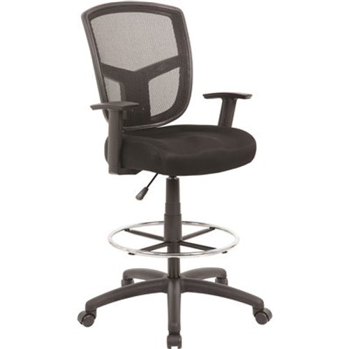 BOSS Office Products Black Mesh Drafting Chair with Adjustable Arms