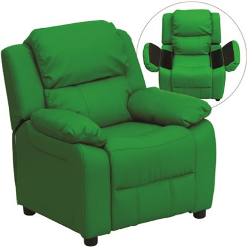 Flash Furniture Deluxe Padded Contemporary Green Vinyl Kids Recliner with Storage Arms
