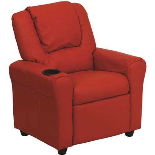 Flash Furniture Contemporary Red Vinyl Kids Recliner with Cup Holder and Headrest
