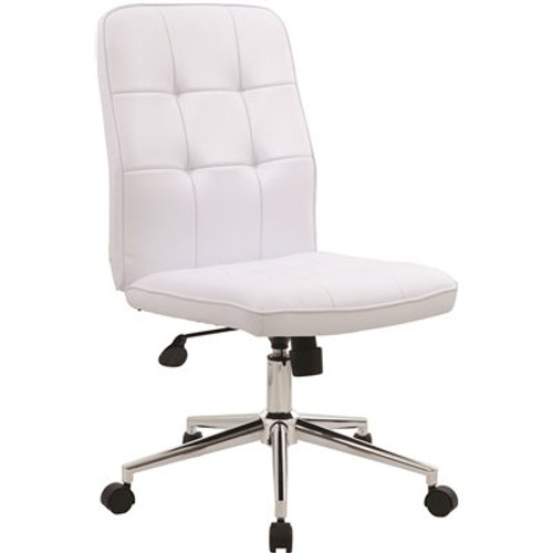 BOSS Office Products Contemporary Task Chair White Vinyl and Ergonomic Seat Height Adjustment