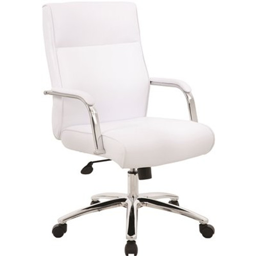 BOSS Office Products 27 in. Width Contemporary White Vinyl Executive Chair with Swivel Seat