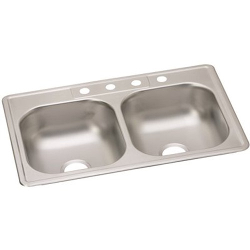 Dayton 33 in. 4-Hole Double Bowl Drop-In Stainless Steel Kitchen Sink