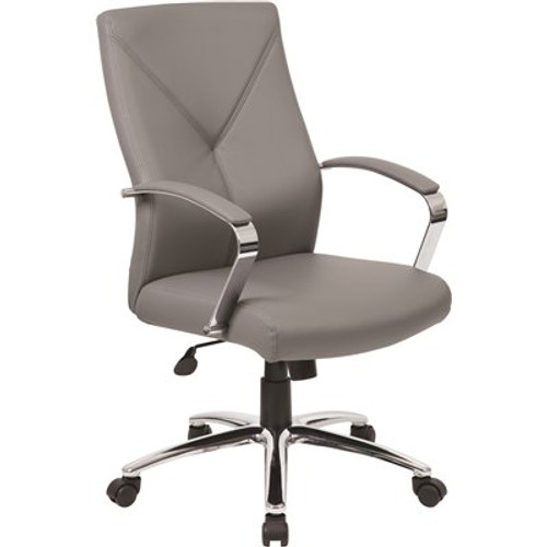 BOSS Office Products Grey Executive Leather Chair Leather Chrome Arms Seat Height Adjustment
