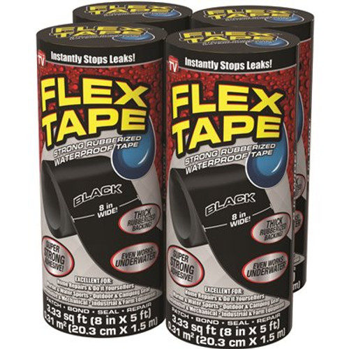 FLEX SEAL FAMILY OF PRODUCTS Flex Tape Black 8 in. x 5 ft. Strong Rubberized Waterproof Tape (4-Piece)