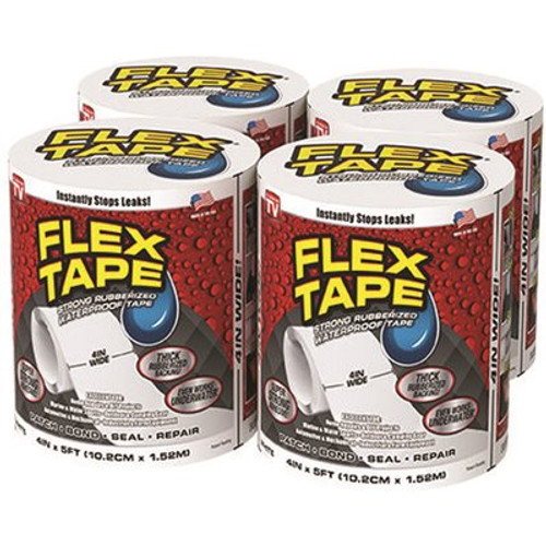FLEX SEAL FAMILY OF PRODUCTS Flex Tape White 4 in. x 5 ft. Strong Rubberized Waterproof Tape (4-Piece)