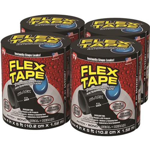FLEX SEAL FAMILY OF PRODUCTS Flex Tape Black 4 in. x 5 ft. Strong Rubberized Waterproof Tape (4-Piece)