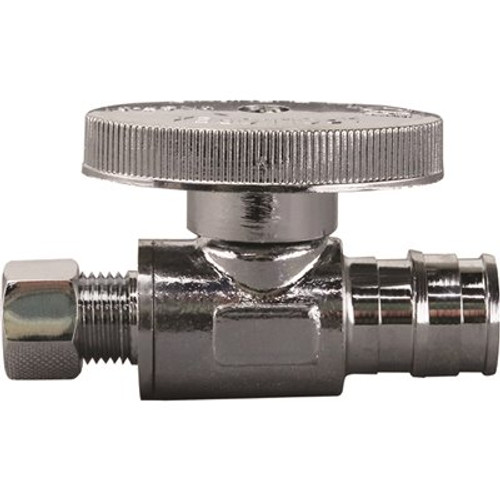 Apollo 1/2 in. Chrome-Plated Brass PEX-A Expansion Barb x 1/4 in. Compression Quarter-Turn Straight Stop Valve
