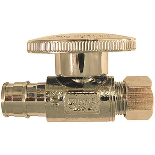 Apollo 1/2 in. Chrome-Plated Brass PEX-A Expansion Barb x 3/8 in. Compression Quarter-Turn Straight Stop Valve