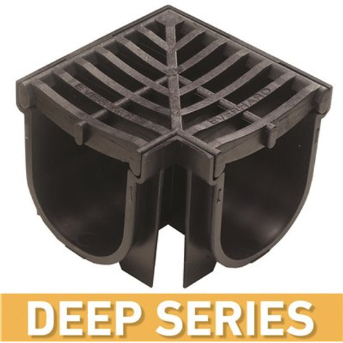 U.S. TRENCH DRAIN Deep Series 90 Deg. Corner for 5.4 in. Trench and Channel Drain Systems w/Black Grate