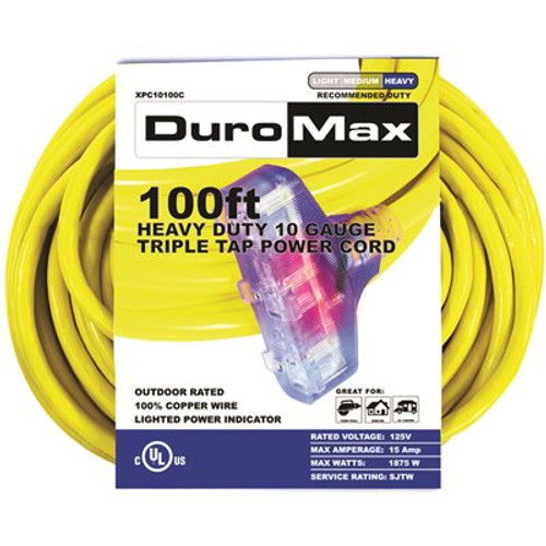 DUROMAX 100 ft. 10/3-Gauge Triple Tap Extension Power Cord