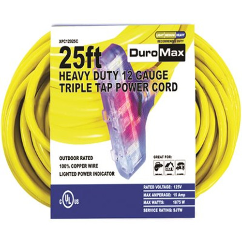 DUROMAX 25 ft. 12/3-Gauge Triple Tap Extension Power Cord