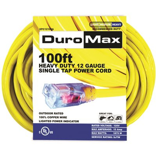 DUROMAX 100 ft. 12/3-Gauge Single Tap Extension Power Cord