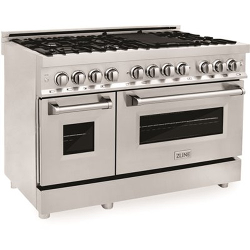 ZLINE Kitchen and Bath 48" 6.0 cu. ft. Dual Fuel Range with Gas Stove and Electric Oven in Stainless Steel (RA48)