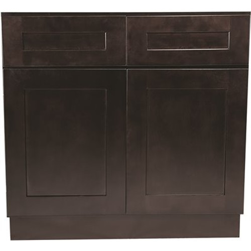 Design House Brookings Plywood Assembled Shaker 36x34.5x24 in. 2-Door 2-Drawer Base Kitchen Cabinet in Espresso