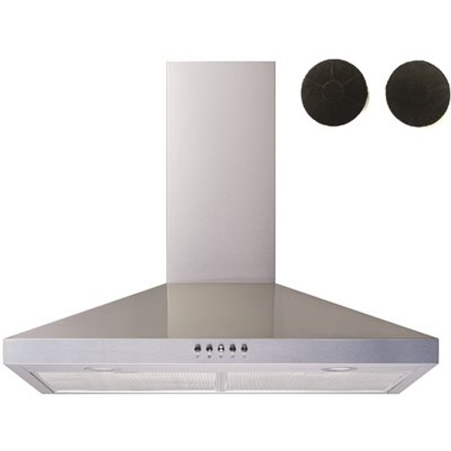 36 in. Convertible Wall Mount Range Hood in Stainless Steel with Push Buttons, Mesh and Charcoal Filters