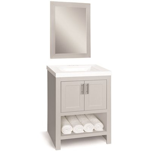 Glacier Bay Spa 24.5 in. W Bath Vanity in Dove Gray with Cultured Marble Vanity Top in White with White Basin and Mirror Glacier Bay Spa 24.5 in. W Bath Vanity in Dove Gray with Cultured Marble Vanity Top in White with White Basin and Mirror