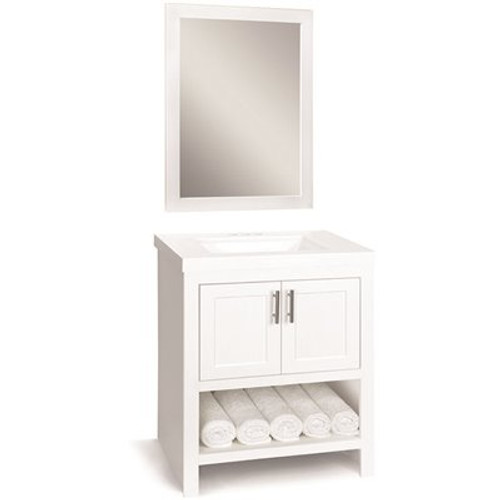 Glacier Bay Spa 30.5 in. W Bath Vanity in White with Cultured Marble Vanity Top in White with White Basin and Mirror Glacier Bay Spa 30.5 in. W Bath Vanity in White with Cultured Marble Vanity Top in White with White Basin and Mirror