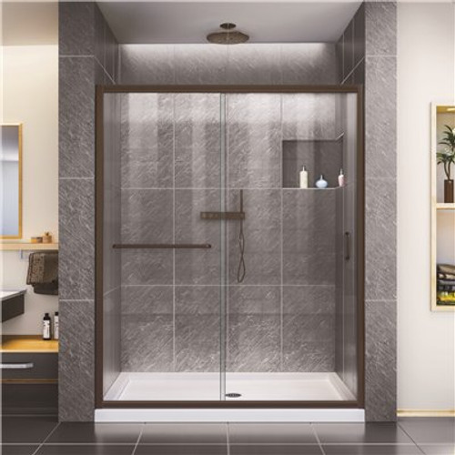 DreamLine Infinity-Z 56 to 60 in. x 72 in. H Semi-Frameless Sliding Shower Door in Oil Rubbed Bronze