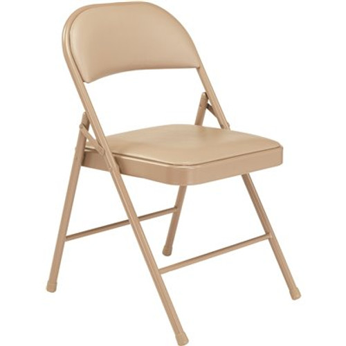 National Public Seating Beige Vinyl Padded Seat Stackable Folding Chair (Set of 4)