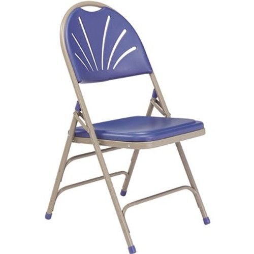 National Public Seating Blue Plastic Seat with Fan Back Stackable Outdoor Safe Folding Chair (Set of 4)