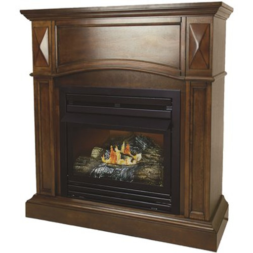 Pleasant Hearth 20,000 BTU 36 in. Compact Convertible Ventless Propane Gas Fireplace in Cherry