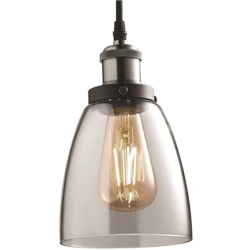 Feit Electric 4-Light Brushed Nickel Pendant Fixture with Clear Shade and ST19 Dimmable LED Edison Amber Glass Light Bulb