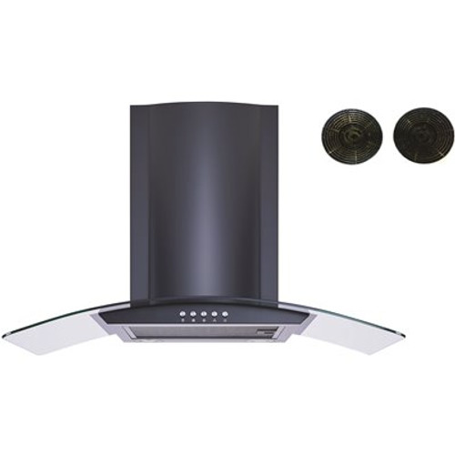 Winflo 30 in. Convertible Wall Mount Range Hood in Black with Mesh Filters, Charcoal Filters and Push Button Control