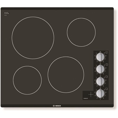 Bosch 500 Series 24 in. Radiant Electric Cooktop in Black with 4 Elements including 2,200-Watt Element Boil Time