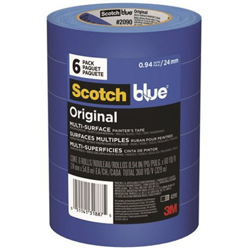 3M 0.94 in. x 60 yds. (24 mm x 54.8 m) Original Multi-Surface Painter's Tape (Value Pack, 6 Rolls/Pack)