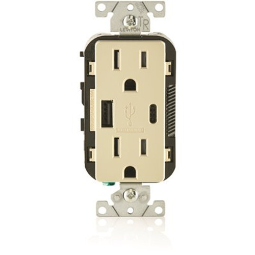 Leviton 15 Amp Decora Tamper-Resistant Duplex Outlet with Type A and C USB Charger, Ivory