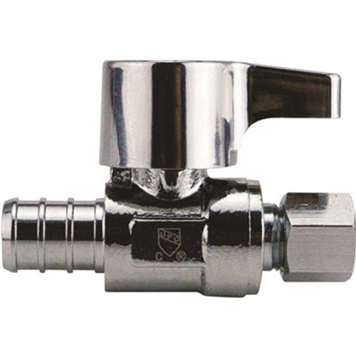 Apollo 1/2 in. Chrome-Plated Brass PEX-B Barb x 1/4 in. Compression Quarter-Turn Straight Stop Valve