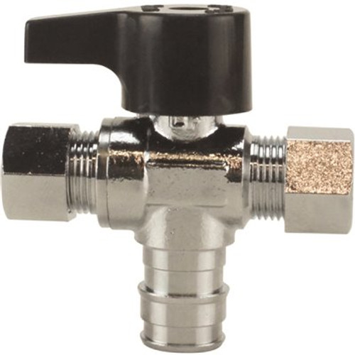 Apollo 1/2 in. Chrome-Plated Brass PEX-A Barb x 3/8 in. Compression Dual Outlet Quarter-Turn Angle Stop Valve