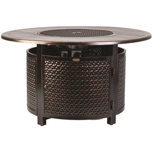 Fire Sense Leeward 44 in. x 24 in. Round Aluminum Propane Fire Pit Table in Antique Bronze with Vinyl Cover